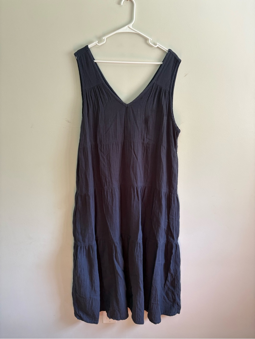 Quince Organic Cotton Tiered Gauze Maxi Dress Navy - Picture 3 of 9